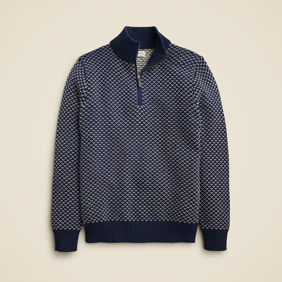 J. Crew Heritage Bird's Eye Stitch Sweater Mens S Navy Classic Prep Academia NWT - Picture 1 of 15